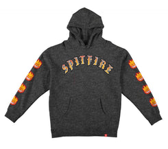 Spitfire Hoody Old E Bighead Fill Sleeve - Charcoal Heather / Gold / Red