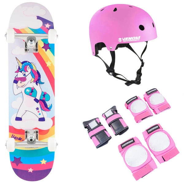 Venom Unicorn Kids Mini Junior Complete Skateboard Bundle - 7.25