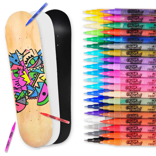 Venom Skateboards Deck With Colour Create Pens & Free Deck Wall Hanger - Skatewarehouse.co.uk