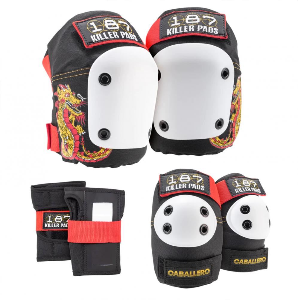 187 Killer Pads Jr. Six Pack Set Caballero - Black / Red / Gold - Skatewarehouse.co.uk