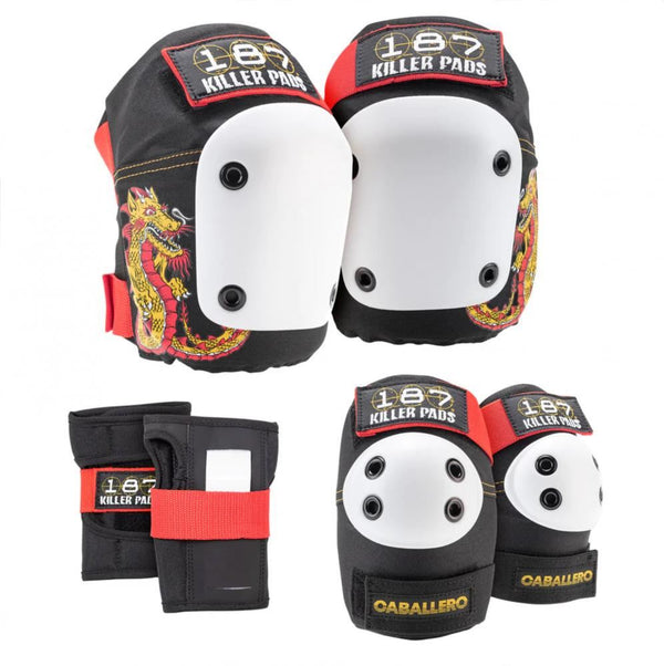 187 Killer Pads Jr. Six Pack Set Caballero - Black / Red / Gold - Skatewarehouse.co.uk