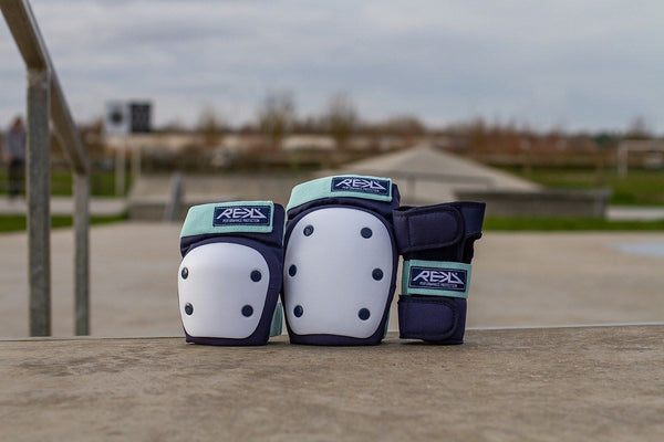 REKD Heavy Duty Skateboard Skate Scooter BMX Triple Pad Set - Blue / Mint - Skatewarehouse.co.uk
