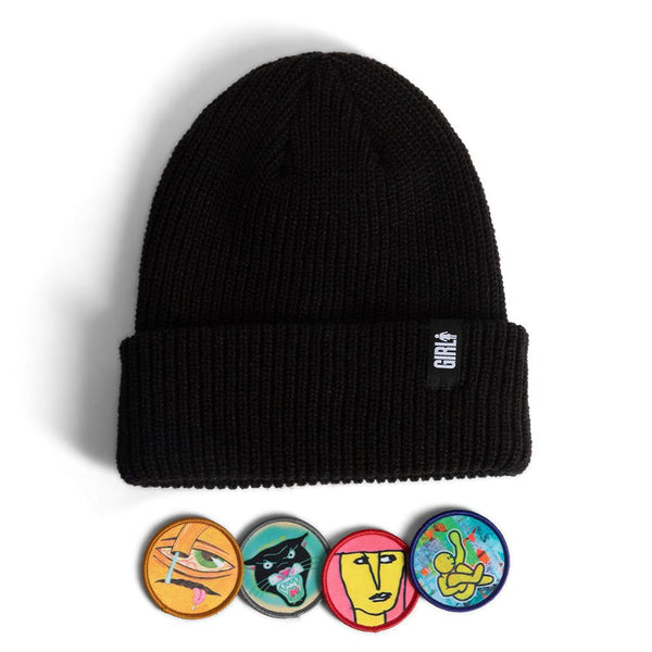 Girl x Modernica Legend Heads Patch Beanie Black - Skatewarehouse.co.uk