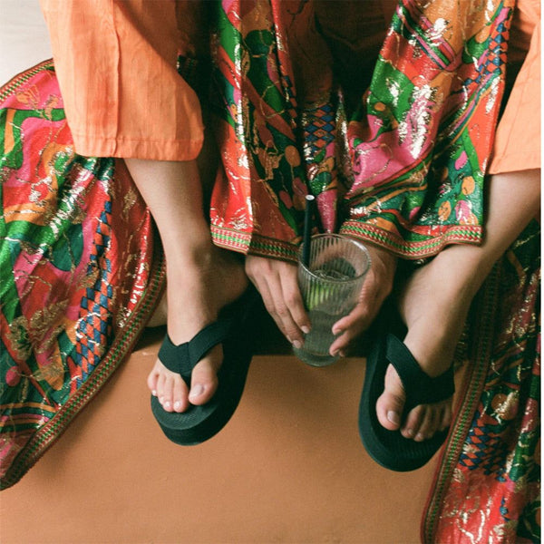 Indosole - Womens Flip Flops - Platform - Black Shoes