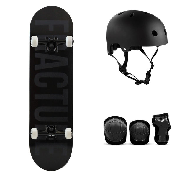 Fracture Fade Black Complete Skateboard Bundle - SFR Helmet & Pads - 8.0