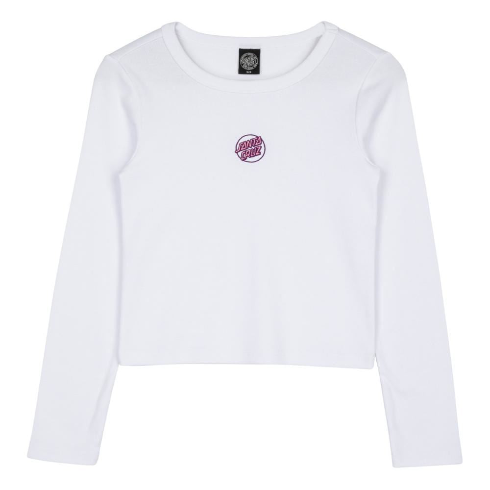 Santa Cruz Womens L/S T-Shirt Partial Dot Emb - White - Skatewarehouse.co.uk