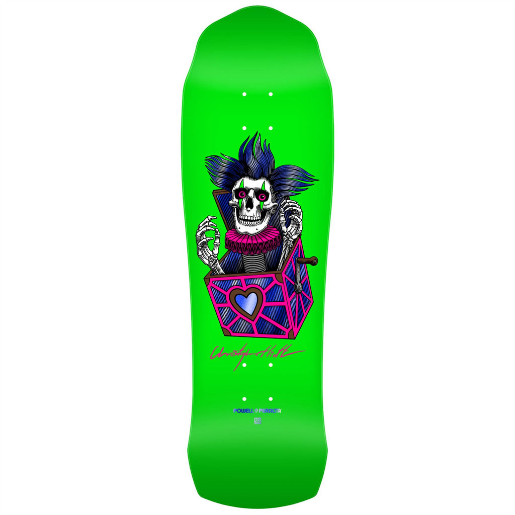Powell-Peralta Chris Hiett 7 Ply 'Skull' Neon Green / Blue Foil Skateboard Deck - 9.5"