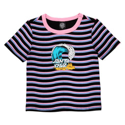 Santa Cruz Womens Custom Tee Onshore Front T-Shirt - Black Wave Stripe - Skatewarehouse.co.uk