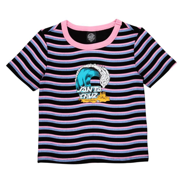 Santa Cruz Womens Custom Tee Onshore Front T-Shirt - Black Wave Stripe - Skatewarehouse.co.uk