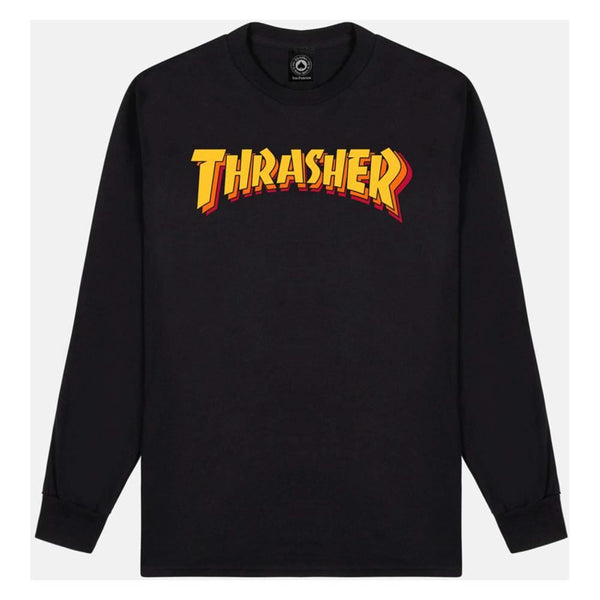 Thrasher L/S T-Shirt Stacked - Black - Skatewarehouse.co.uk