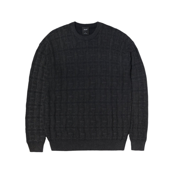 HUF Interlaced Jacquard Overdyed Crew (Black) - M