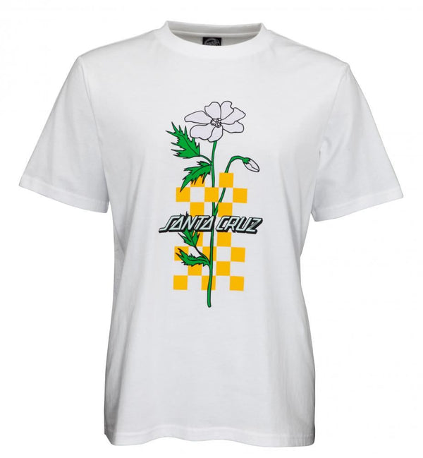 Santa Cruz Womens T-Shirt Checkerbloom Strip T-Shirt - White - Skatewarehouse.co.uk