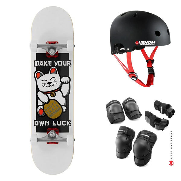 Enuff Lucky Cat White Complete Skateboard Bundle - 8.0