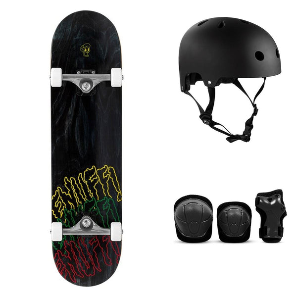 Enuff Three Tier Reloaded Black Complete Skateboard Bundle - SFR Helmet & Pads - 8.0
