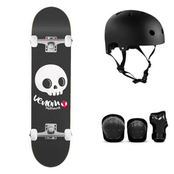 Venom Junior Kids - Skull Black Complete Skateboard Bundle - SFR Helmet & Pads - 7.25"