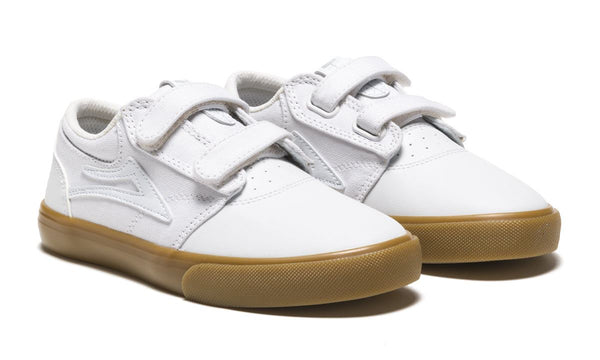 Lakai Griffin Kids Leather Skate Shoes - White / Gum - Skatewarehouse.co.uk