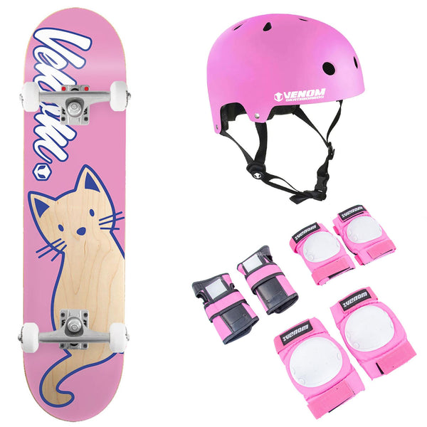 Venom Cat Pink Kids Mini Junior Complete Skateboard Bundle - 7.25" - Skatewarehouse.co.uk