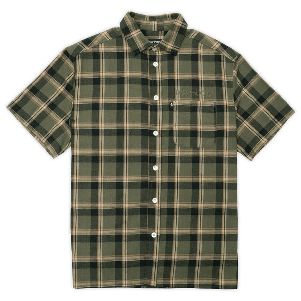 Stem Logo Workers Check Shirt Short Sleeve (Moss)