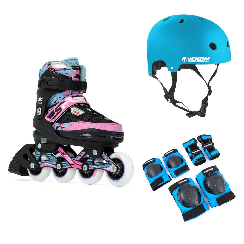 SFR Pixel Adjustable Inline Skates Blue / Pink Bundle
