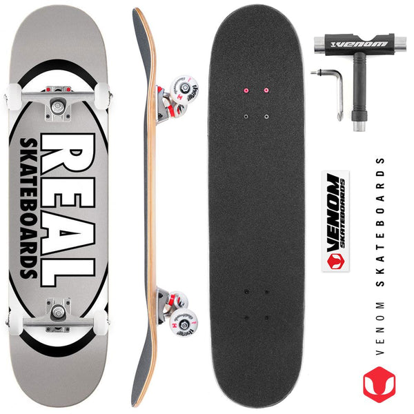 Real Team Classic Oval True Mid Silver Custom Complete Skateboard - 7.75