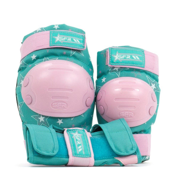 SFR Star Triple Pad Set - Pink / Green - Large - Skatewarehouse.co.uk