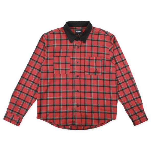 Theories Cascadia Cord Collar Flannel Shirt Brick - S