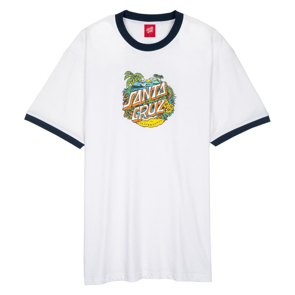 Santa Cruz Custom T-Shirt Aloha Dot Front Ringer T-Shirt - White