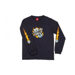 Santa Cruz Youth LS T-Shirt Youth Flaming Dice Dot LS - Black - Skatewarehouse.co.uk