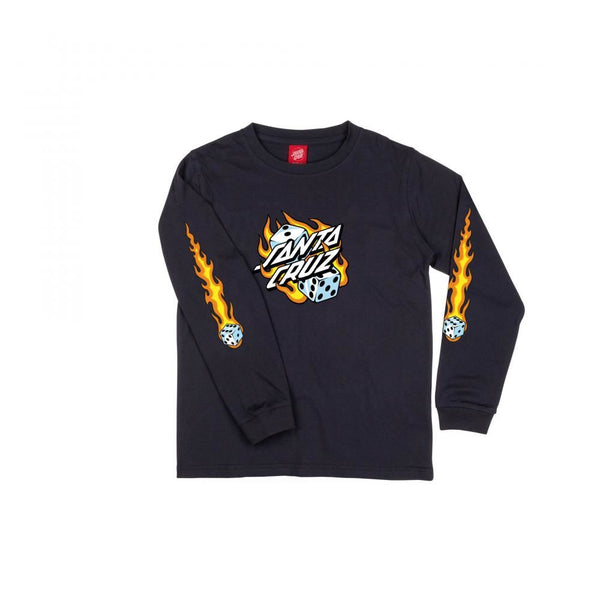 Santa Cruz Youth LS T-Shirt Youth Flaming Dice Dot LS - Black - Skatewarehouse.co.uk