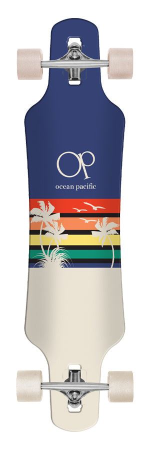 Ocean Pacific Sunset Drop Through Navy/Off White Navy/Off White Complete Longboard - 39.0" - Skatewarehouse.co.uk
