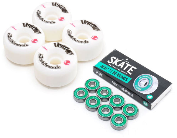 Venom Skateboards Logo White Skateboard Wheels & Skatewarehouse ABEC 11 Bearings Pack - Skatewarehouse.co.uk