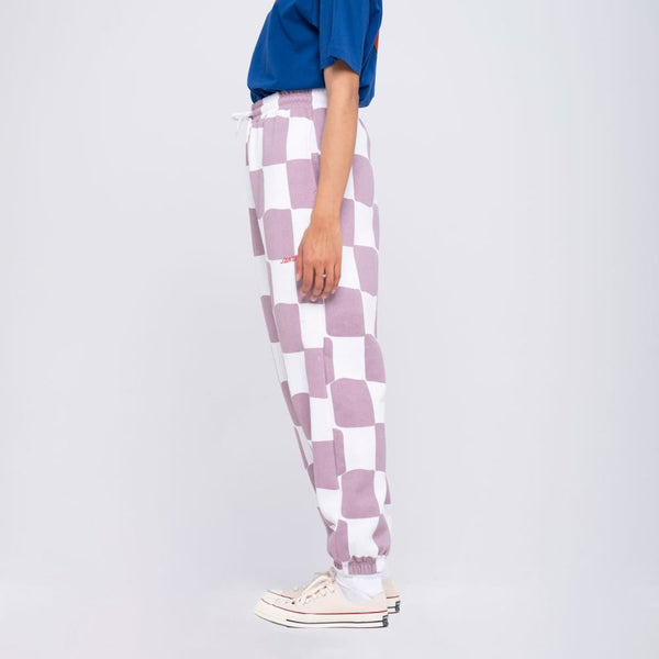 Santa Cruz Womens Pant Strip Sweatpant - Lilac Chalk Check - Skatewarehouse.co.uk