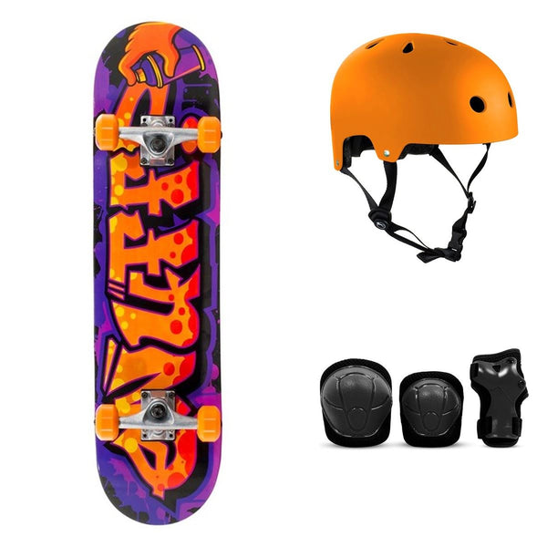 Enuff Graffiti II Orange Complete Skateboard Bundle - SFR Helmet & Pads