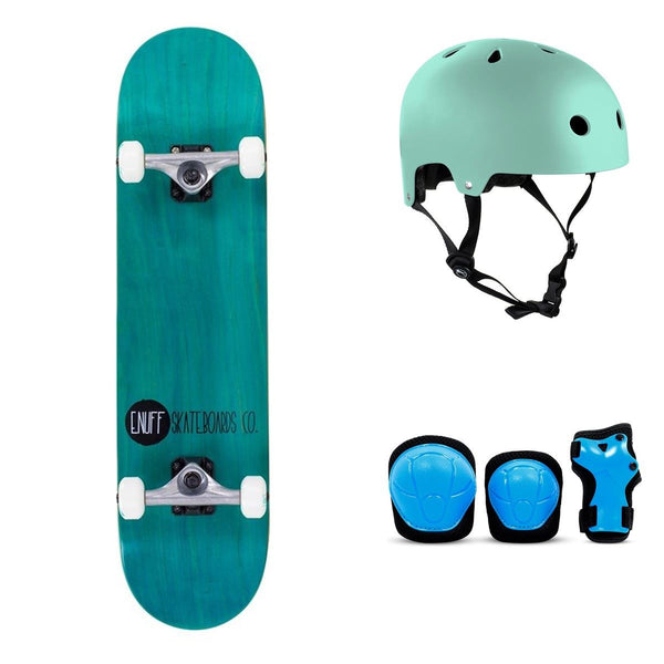 Enuff Logo Stain Teal Complete Skateboard Bundle - SFR Helmet & Pads