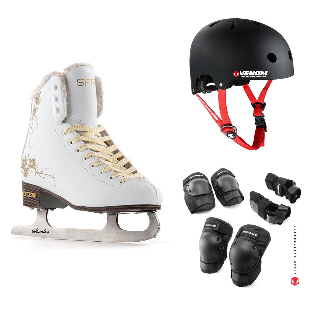 SFR Glitra Ice Skates White Bundle