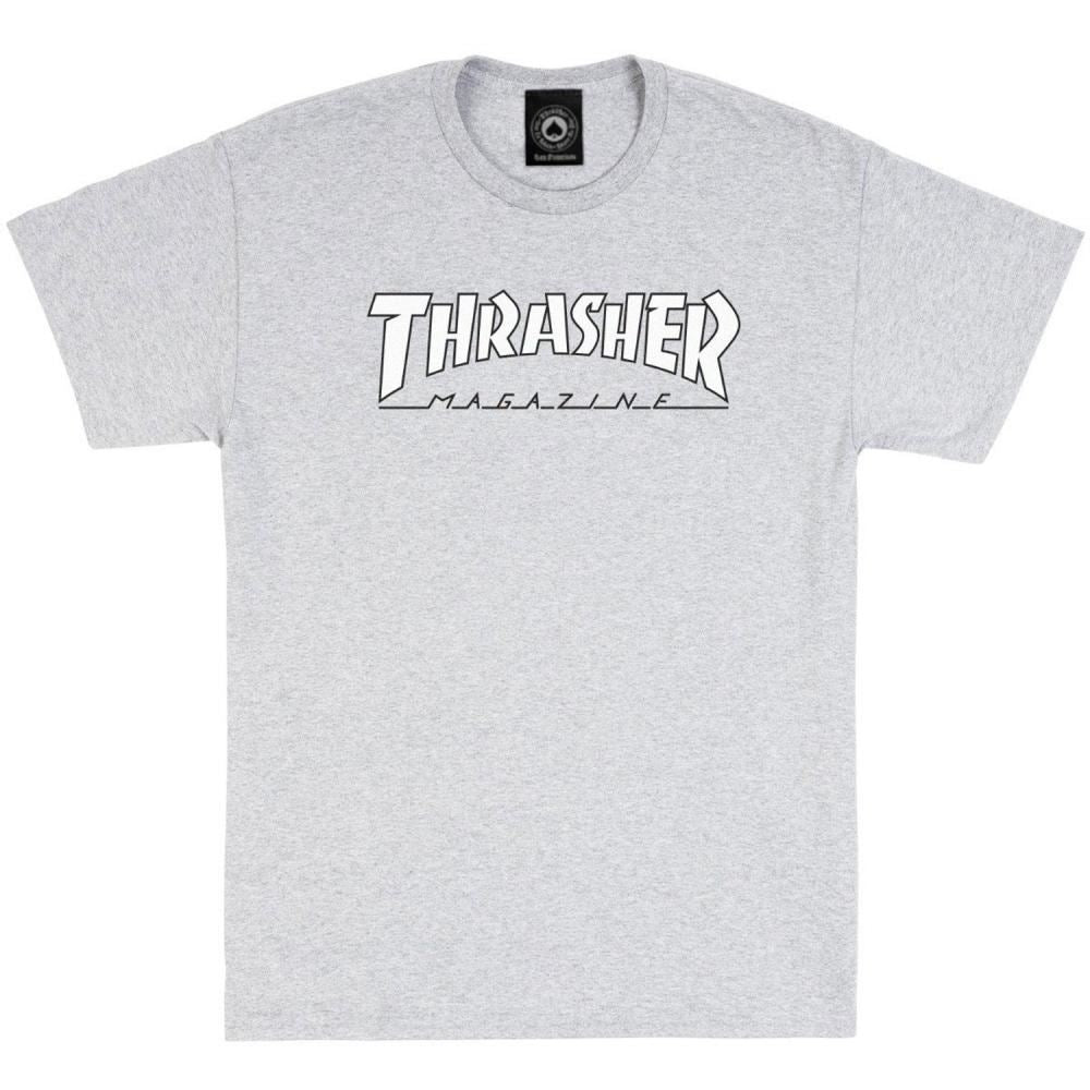 Thrasher T-Shirt Outlined - Grey / White - Skatewarehouse.co.uk