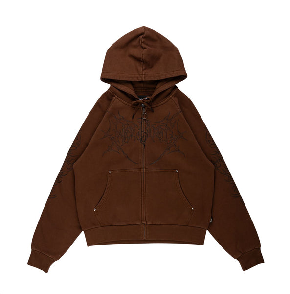 Welcome Skateboards Grapple Cropped Zip Hoodie (Brown) - M