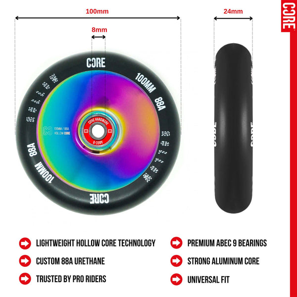 CORE Hollow Stunt Scooter 100mm - NeoChrome / Black Scooter Wheels