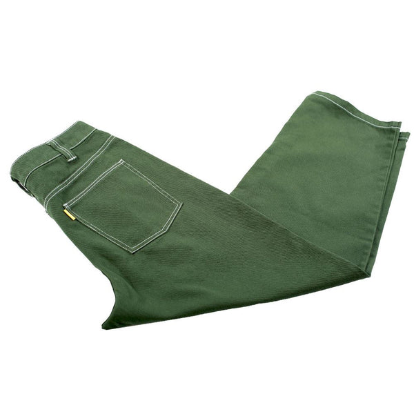 Theories Of Atlantis Plaza Jeans Hunter Green W/ White Contrast Stitch - Skatewarehouse.co.uk