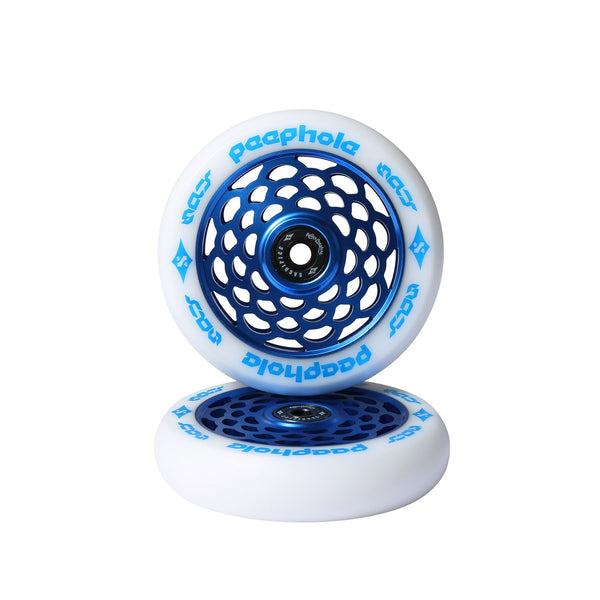 Sacrifice Spy 110mm Peephole Scooter Wheels Blue (Pair) + ABEC 9 Bearings - Skatewarehouse.co.uk