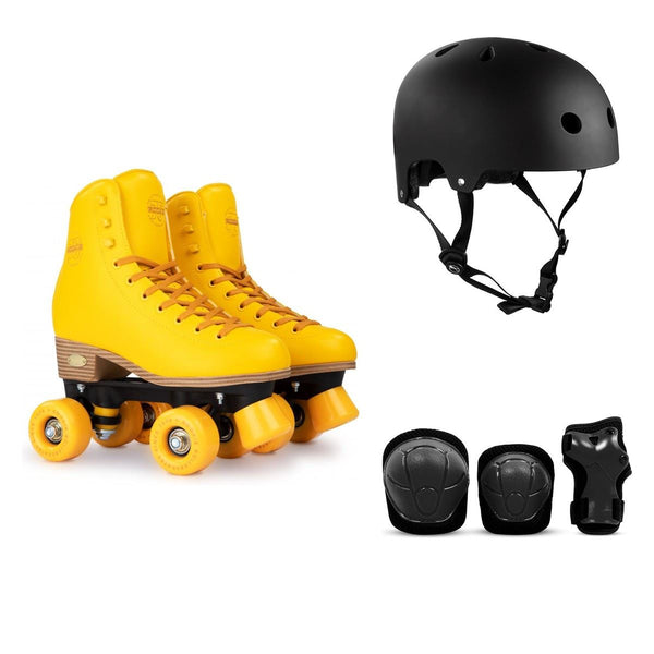 Rookie Rollerskates Classic 78 Quad Skates Yellow Bundle - SFR Helmet & Pads