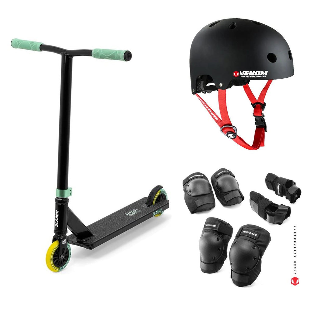 Slamm Classic Mini Pro Stunt Scooter - One Size Black / Green Bundle