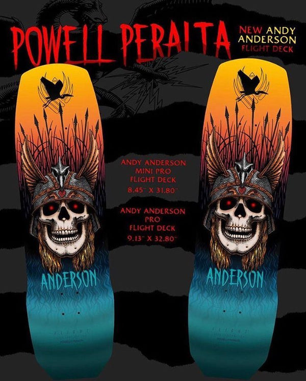 Powell Peralta Andy Anderson Heron Skull Teal Flight Skateboard Deck - 9.13