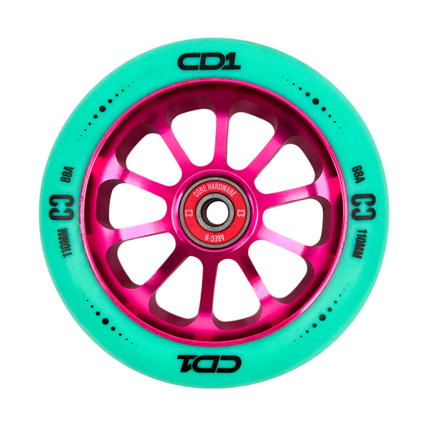 CORE CD1 Spoked Stunt Scooter Wheel 110mm - Teal/Pink - Skatewarehouse.co.uk