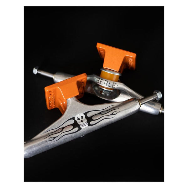 Indy Stage 11 Skateboard Trucks Pro Elijah Berle Skull Silver / Orange - 149 - Skatewarehouse.co.uk