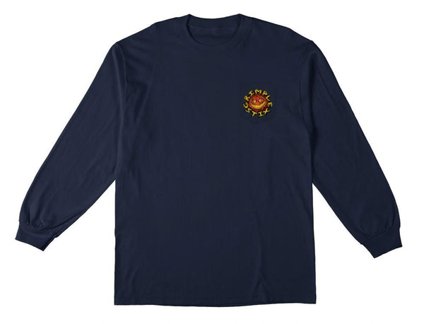 AntiHero L/S Pocket T-Shirt Grimple Stix - Navy / Multi - Skatewarehouse.co.uk