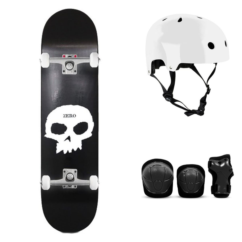 Zero Single Skull Black White x Venom Custom Complete Skateboard Bundle - SFR Helmet & Pads - 7.75"