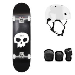 Zero Single Skull Black White x Venom Custom Complete Skateboard Bundle - SFR Helmet & Pads - 7.75"