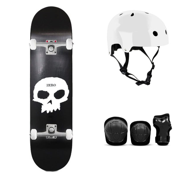 Zero Single Skull Black White x Venom Custom Complete Skateboard Bundle - SFR Helmet & Pads - 7.75