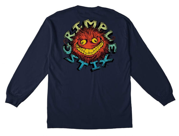 AntiHero L/S Pocket T-Shirt Grimple Stix - Navy / Multi - Skatewarehouse.co.uk